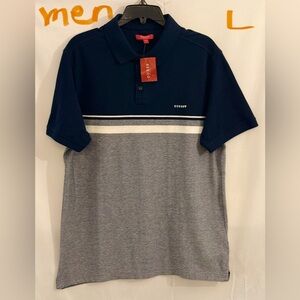 GUESS Men's Navy and Gray Polo Shirt